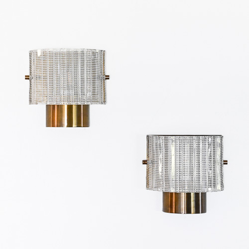 Pair of Glass and Brass Wall Lights in the Manner of Carl Fagerlund for Orrefors