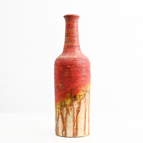 Tall textured red and cream bottle vase by Marcello Fantoni, Florence