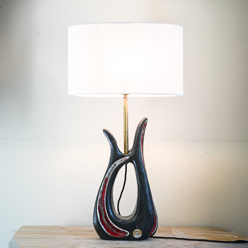 Black &amp; red ceramic table lamp by Marcello Fantoni, 1950s