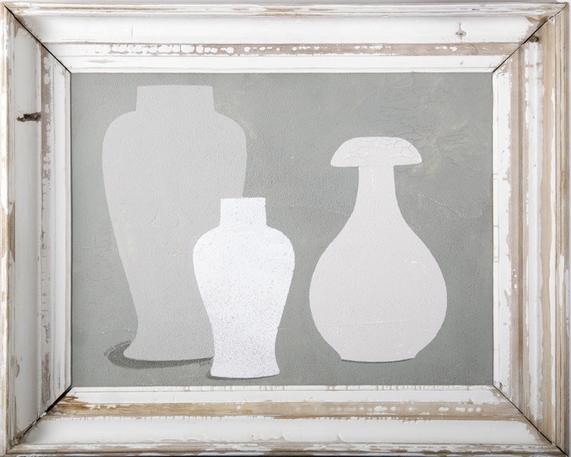 3 vases in grey painting by Peter Woodward