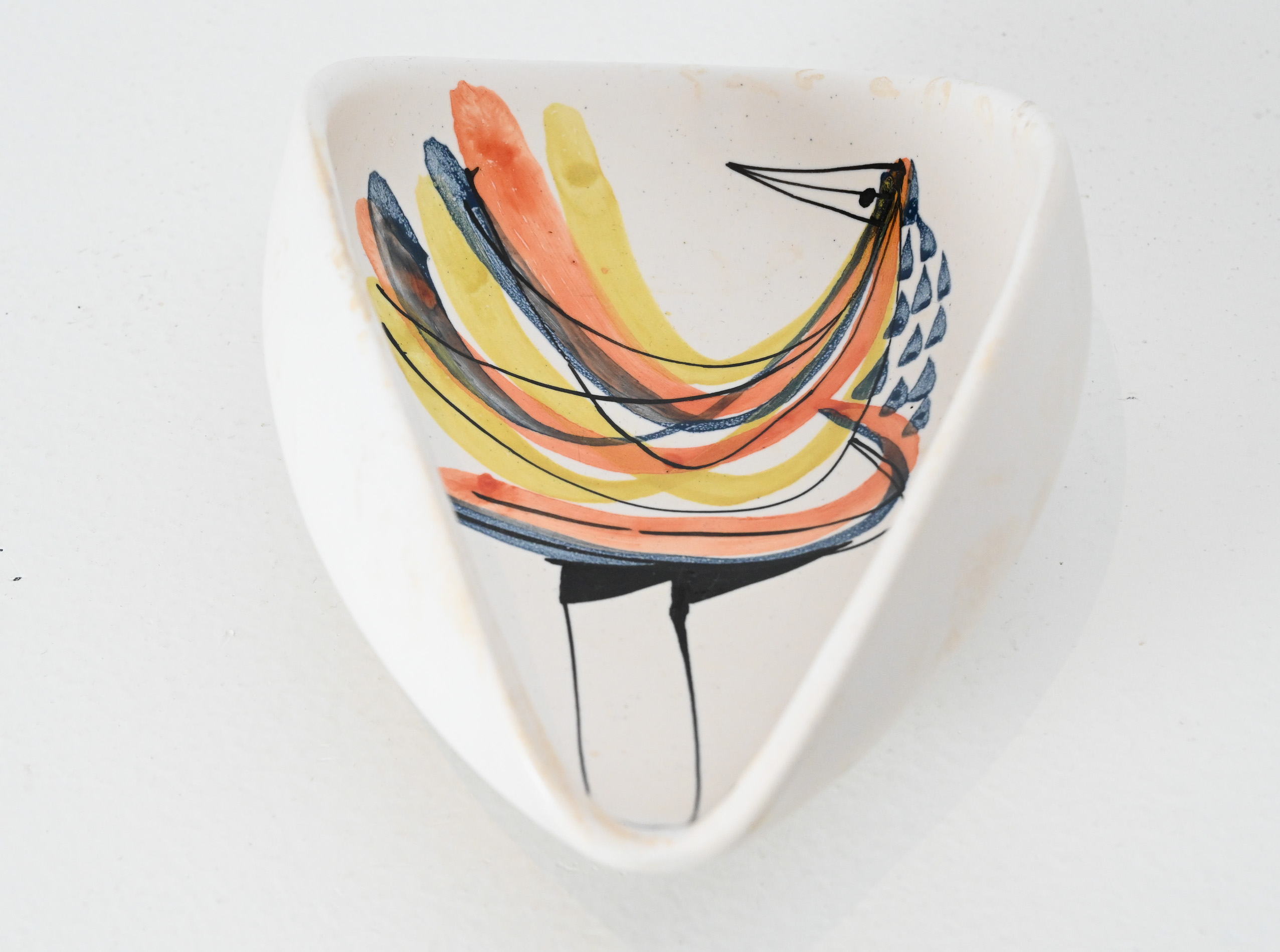 3details - mid century Roger Capron ceramic vide poche with bird motif