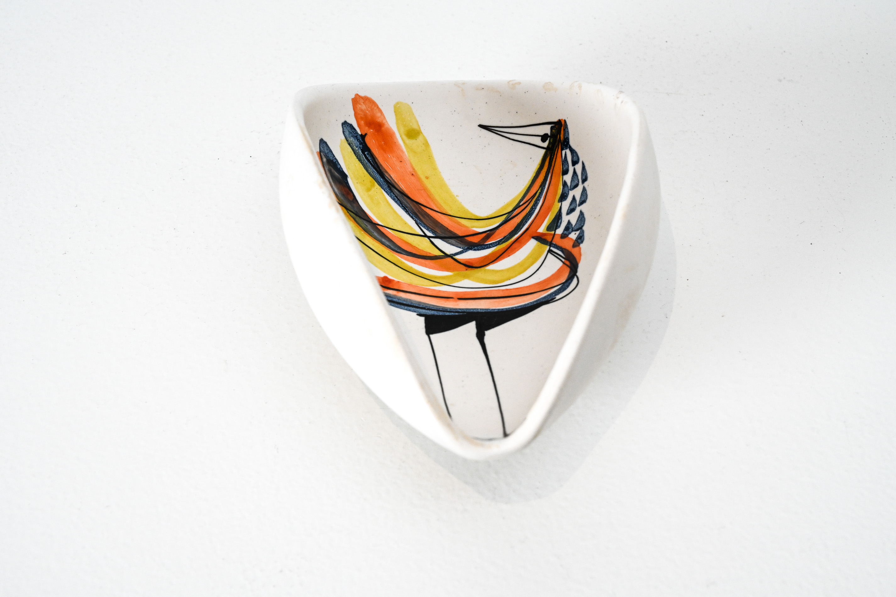 3details - mid century Roger Capron ceramic vide poche with bird motif